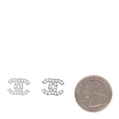Chanel Crystal Timeless CC Earrings Silver 2 of 4