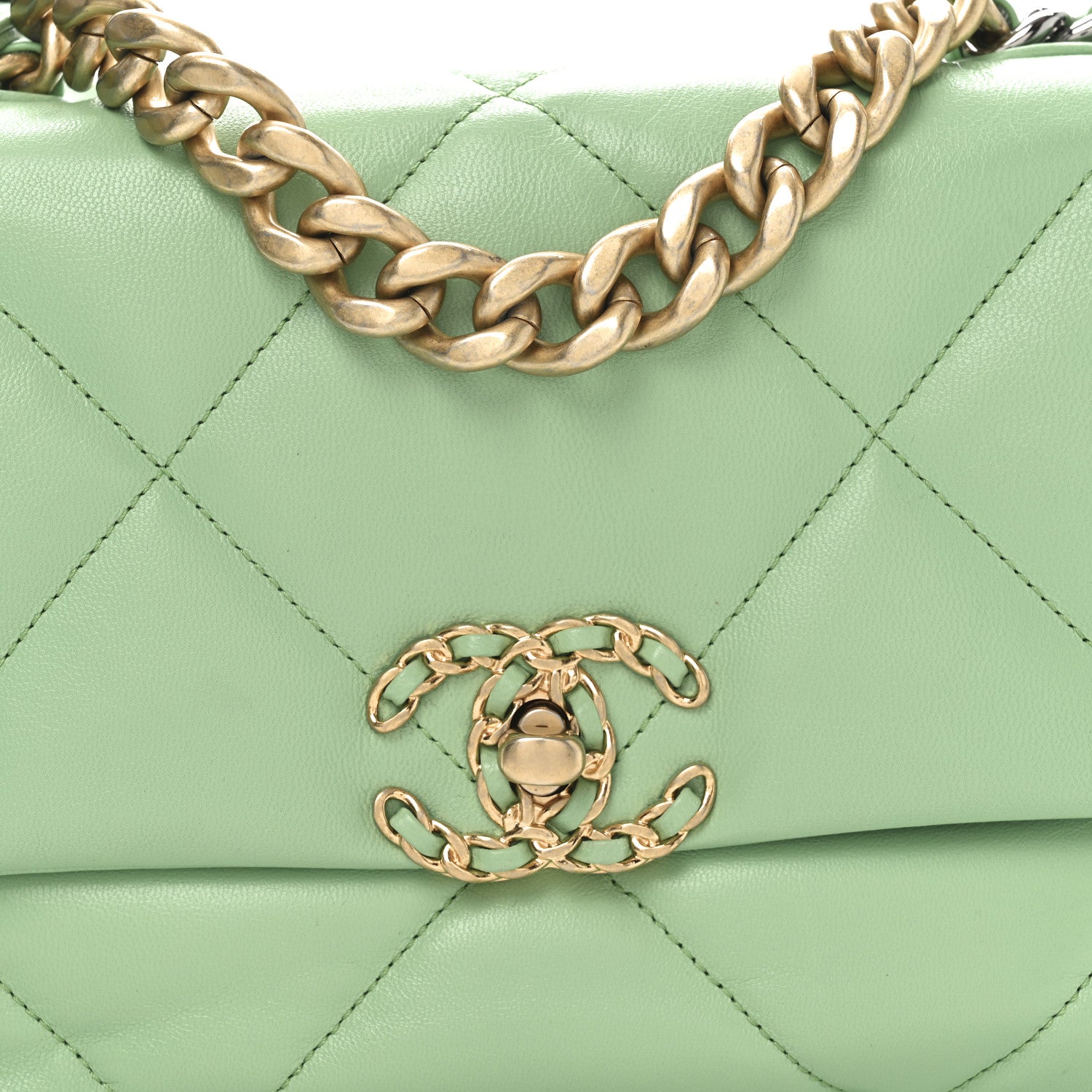 Chanel Goatskin Quilted Medium Chanel 19 Flap Light Green 8 of 10