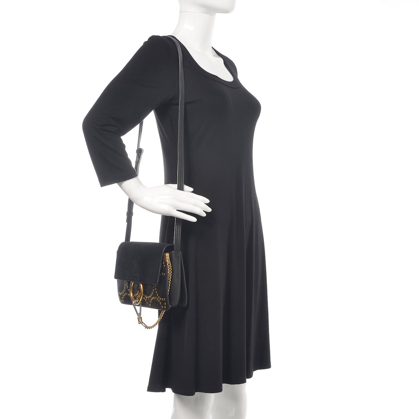 Suede Calfskin Studded Small Faye Shoulder Bag Black