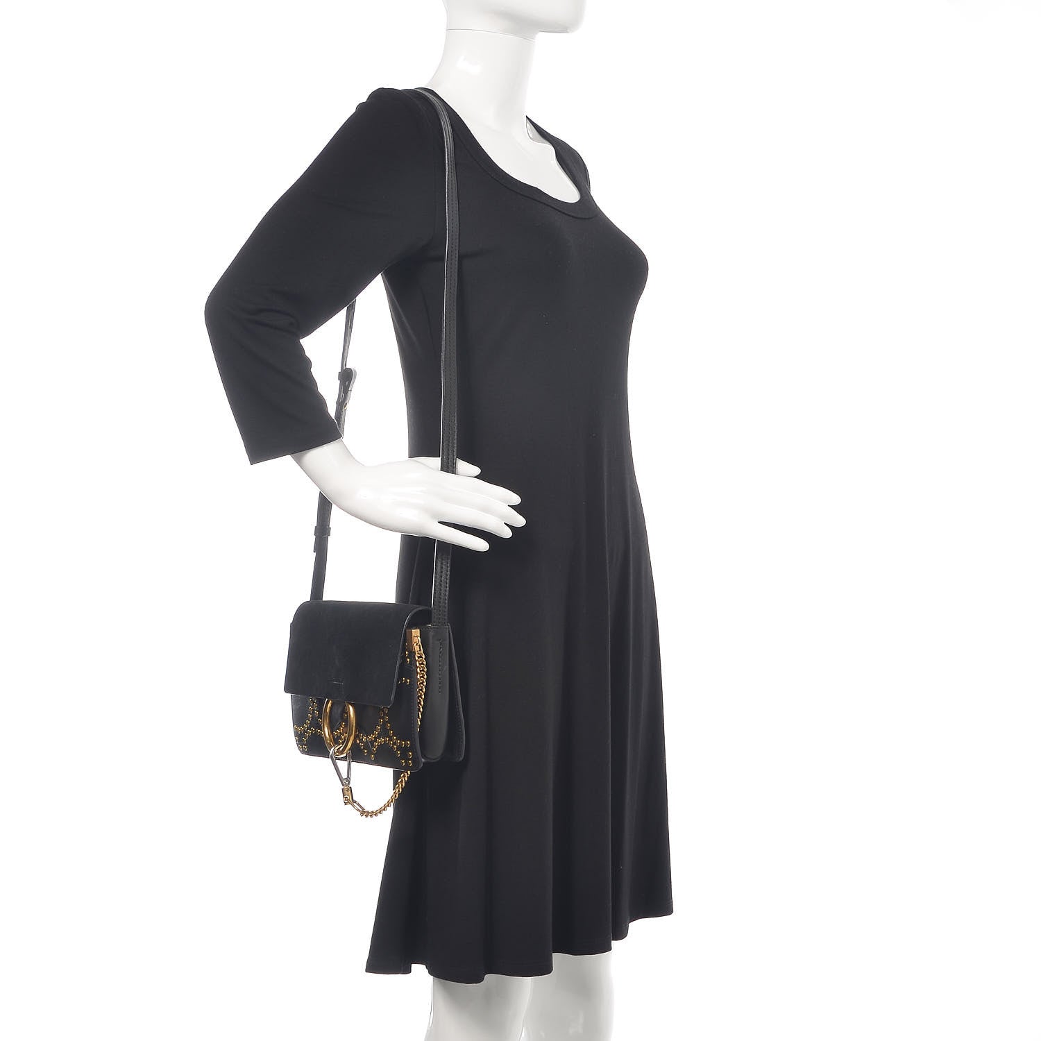 Chloe Suede Calfskin Studded Small Faye Shoulder Bag Black 2 of 10