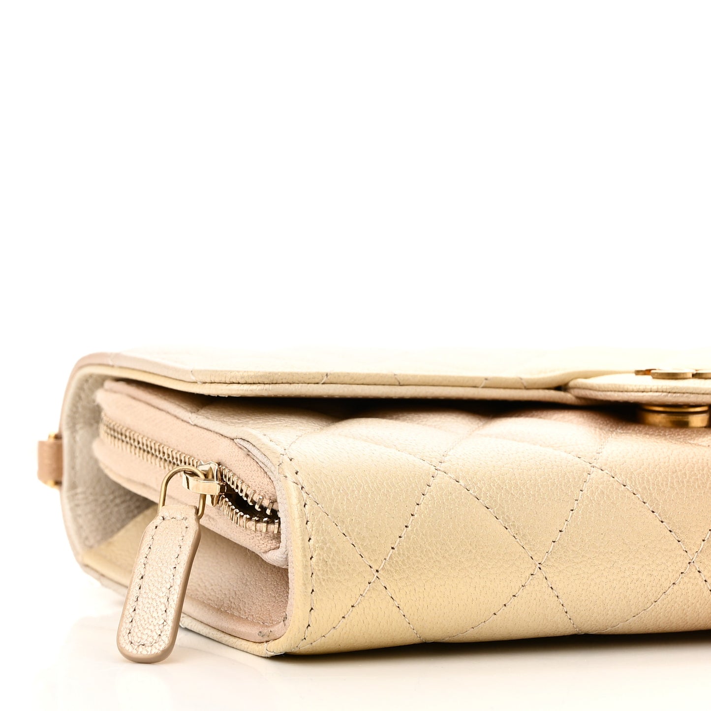 Metallic Goatskin Quilted Phone Holder Wallet on Removable Chain  Gold