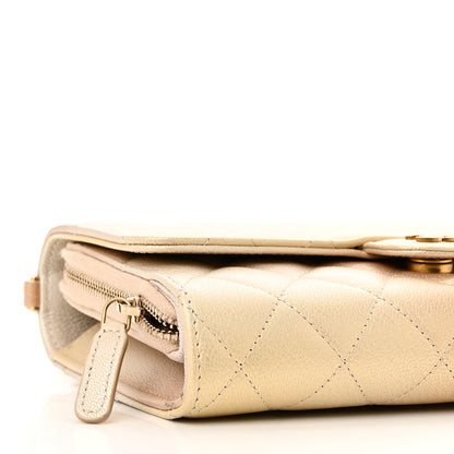 Chanel Metallic Goatskin Quilted Phone Holder Wallet on Removable Chain  Gold 11 of 15
