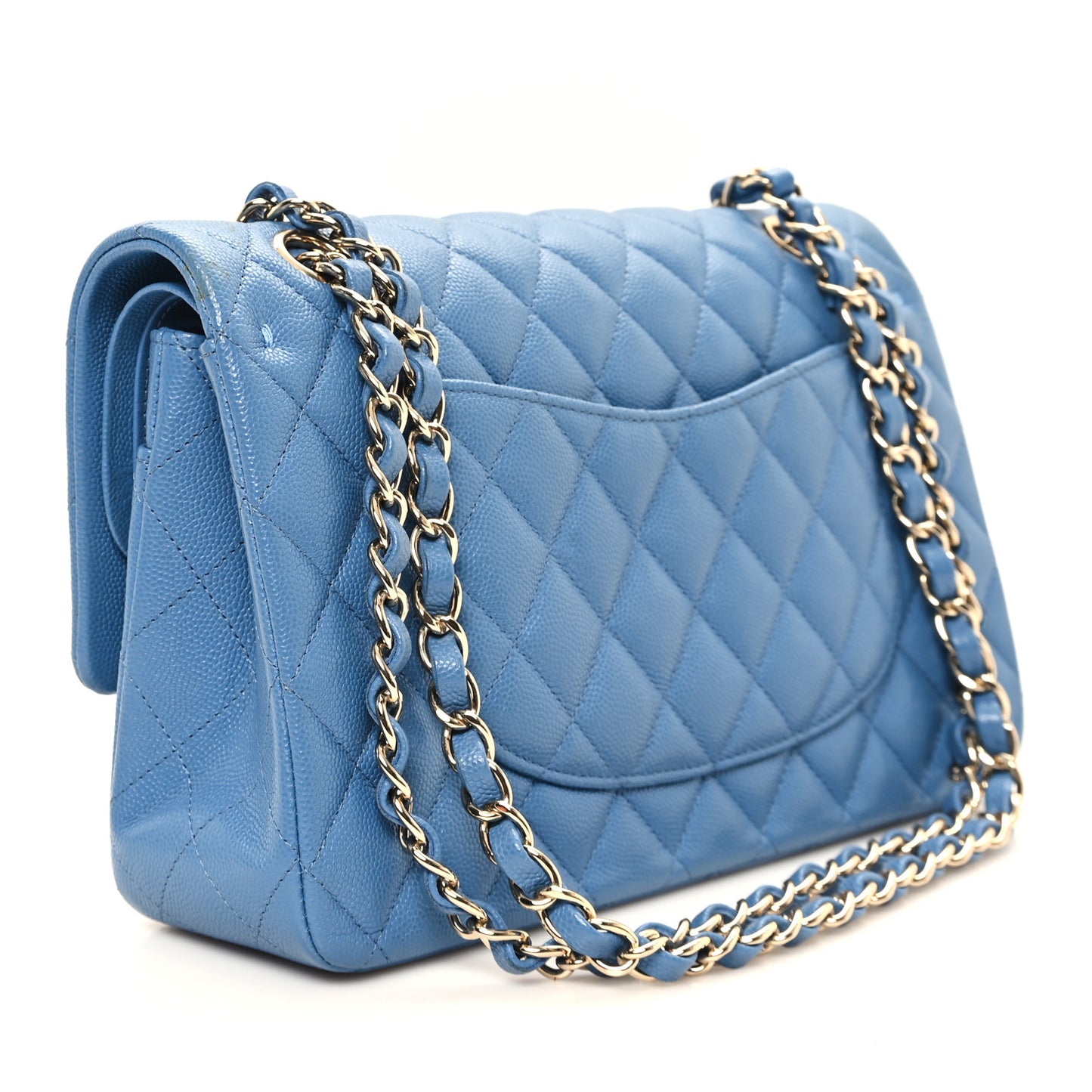 Caviar Quilted Medium Double Flap Blue