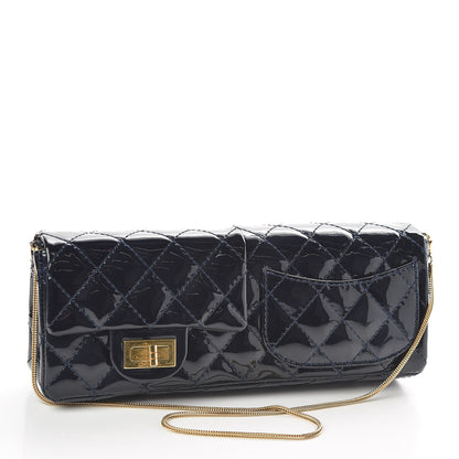 Chanel Patent Quilted Reissue Double Flap Clutch Navy 2 of 9