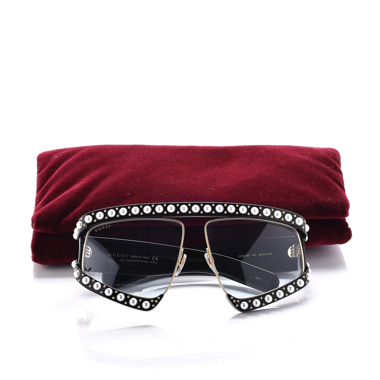 Gucci Acetate Pearl Rectangular Frame Sunglasses GG0234S7/S Black 9 of 9