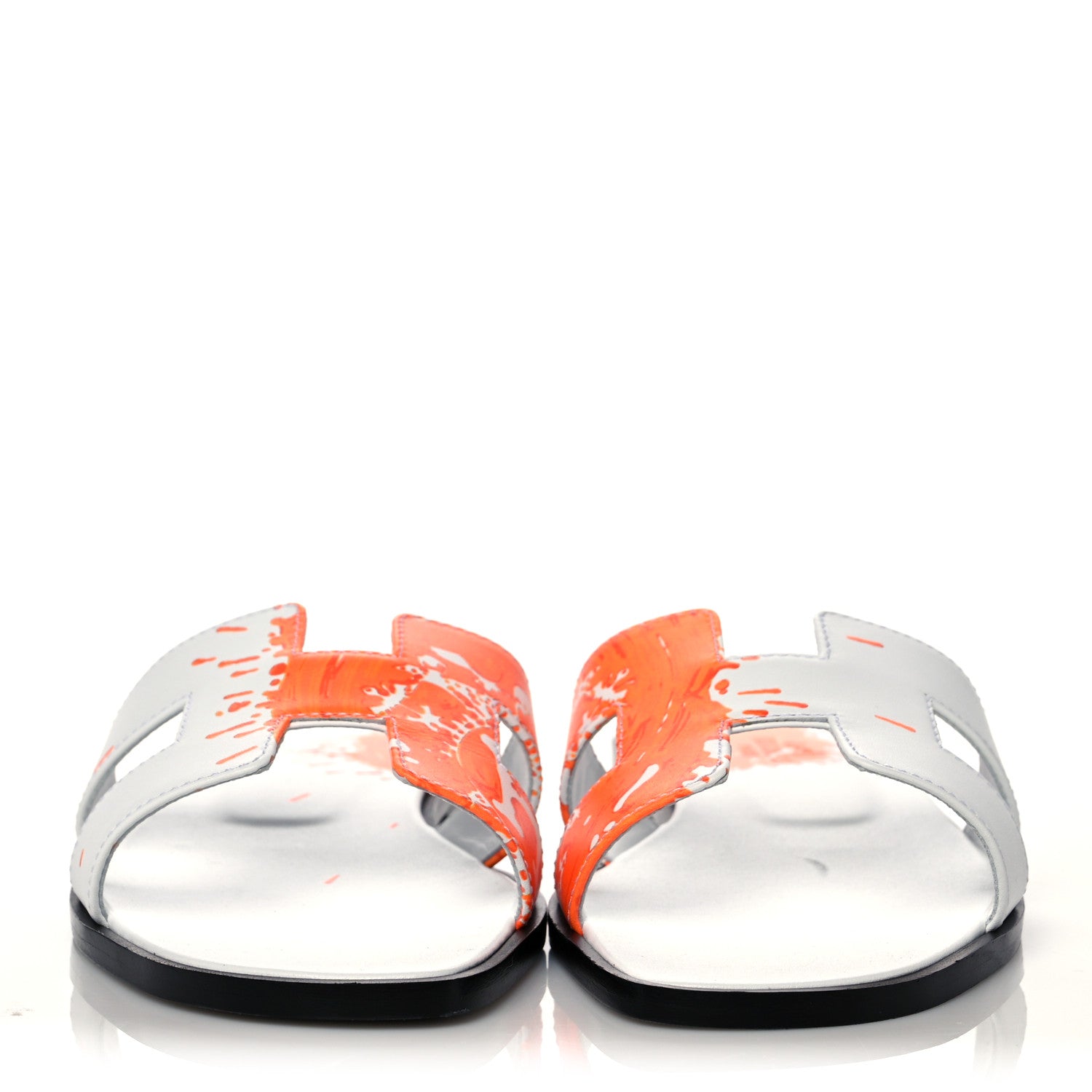 Hermes Calfskin Printed Peinture Fraiche Oran Sandals 37 White Orange 2 of 9