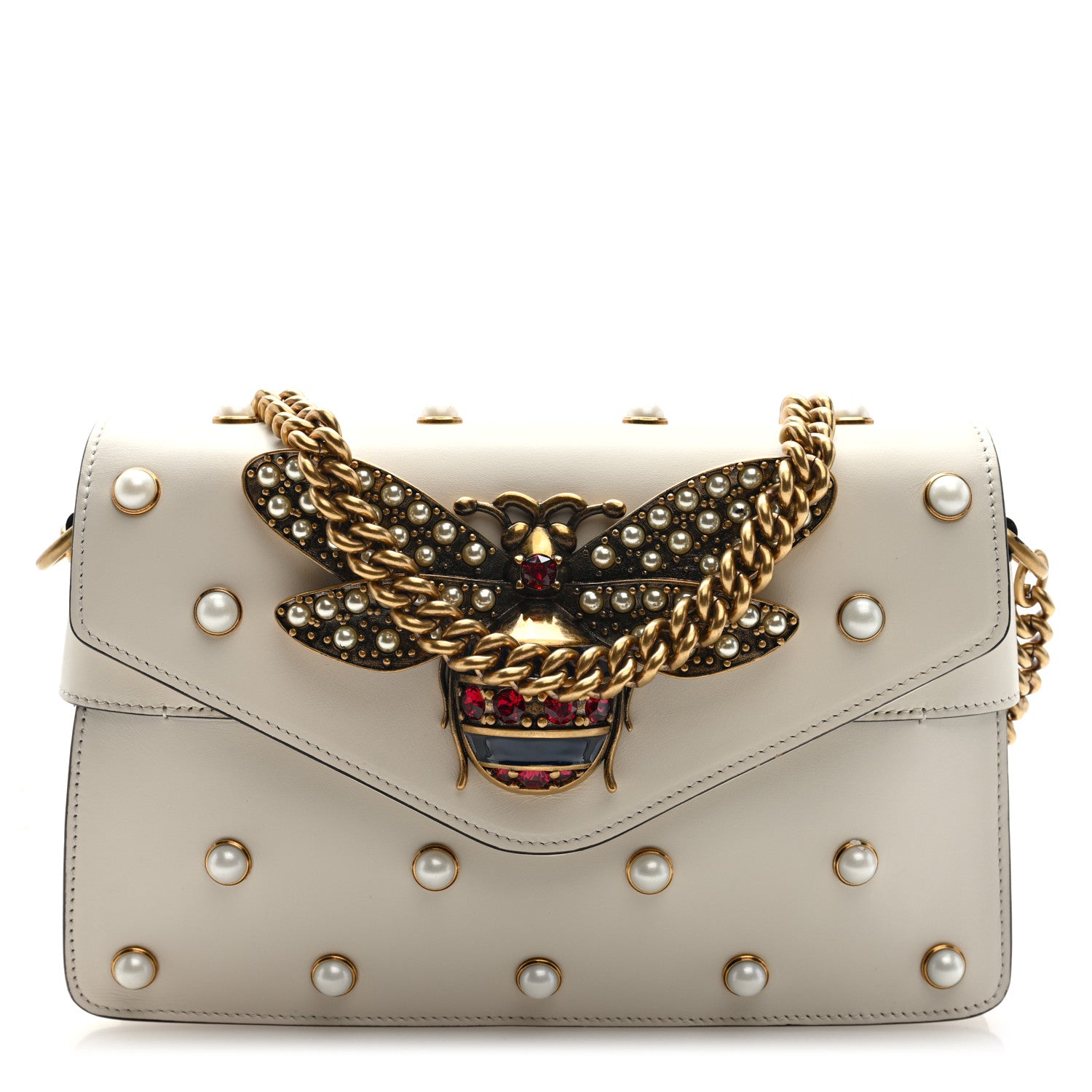 Gucci Nappa Pearl Studded Mini Queen Margaret Broadway Shoulder Bag Mystic White 1 of 10