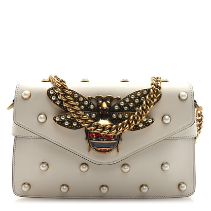 Gucci Nappa Pearl Studded Mini Queen Margaret Broadway Shoulder Bag Mystic White 1 of 10