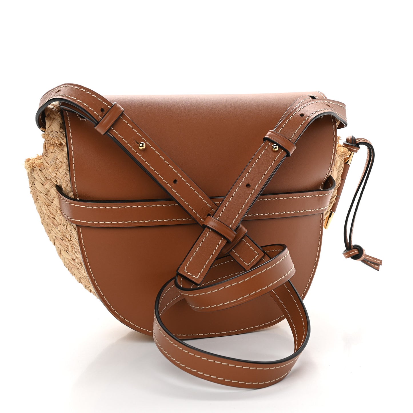 Calfskin Raffia Small Gate Crossbody Bag Natural Tan