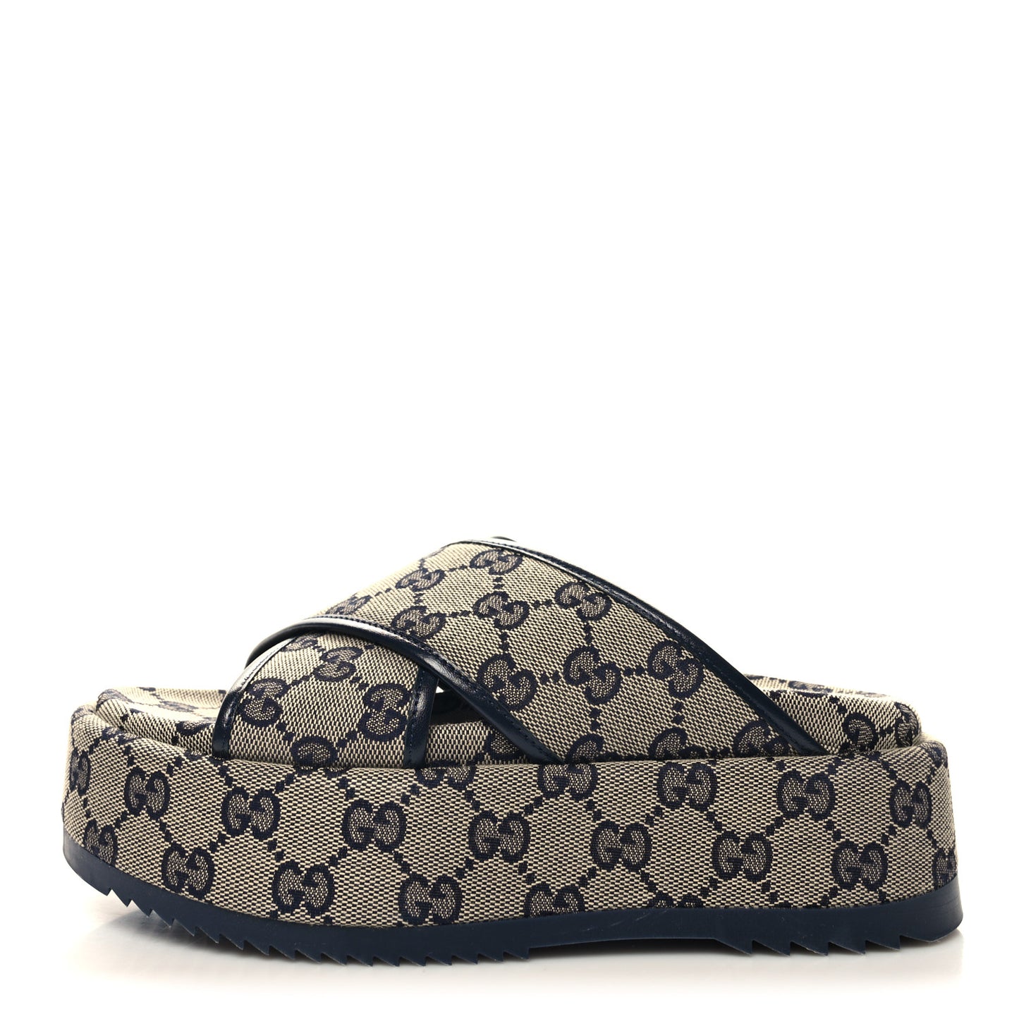 Monogram Criss Cross Platform Slide Sandals 35 Beige Blue