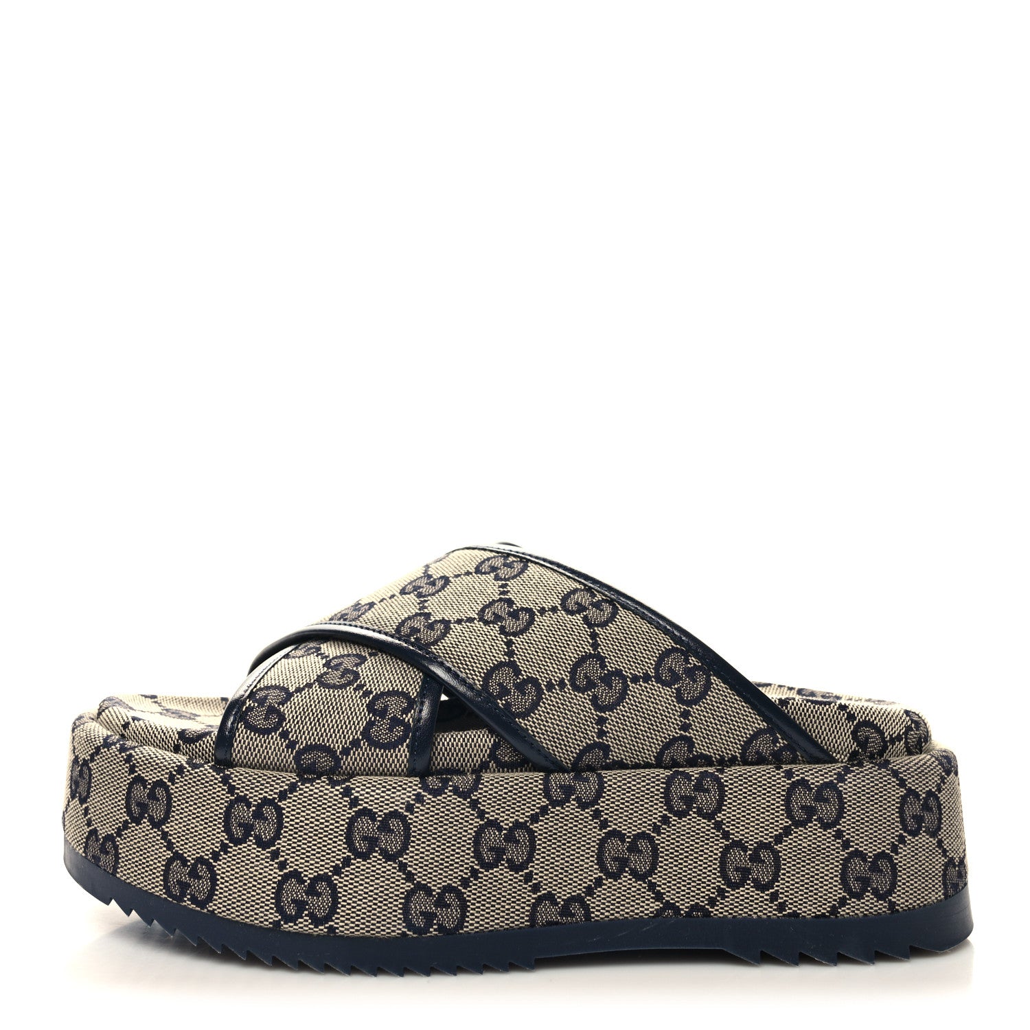Gucci Monogram Criss Cross Platform Slide Sandals 35 Beige Blue 1 of 8