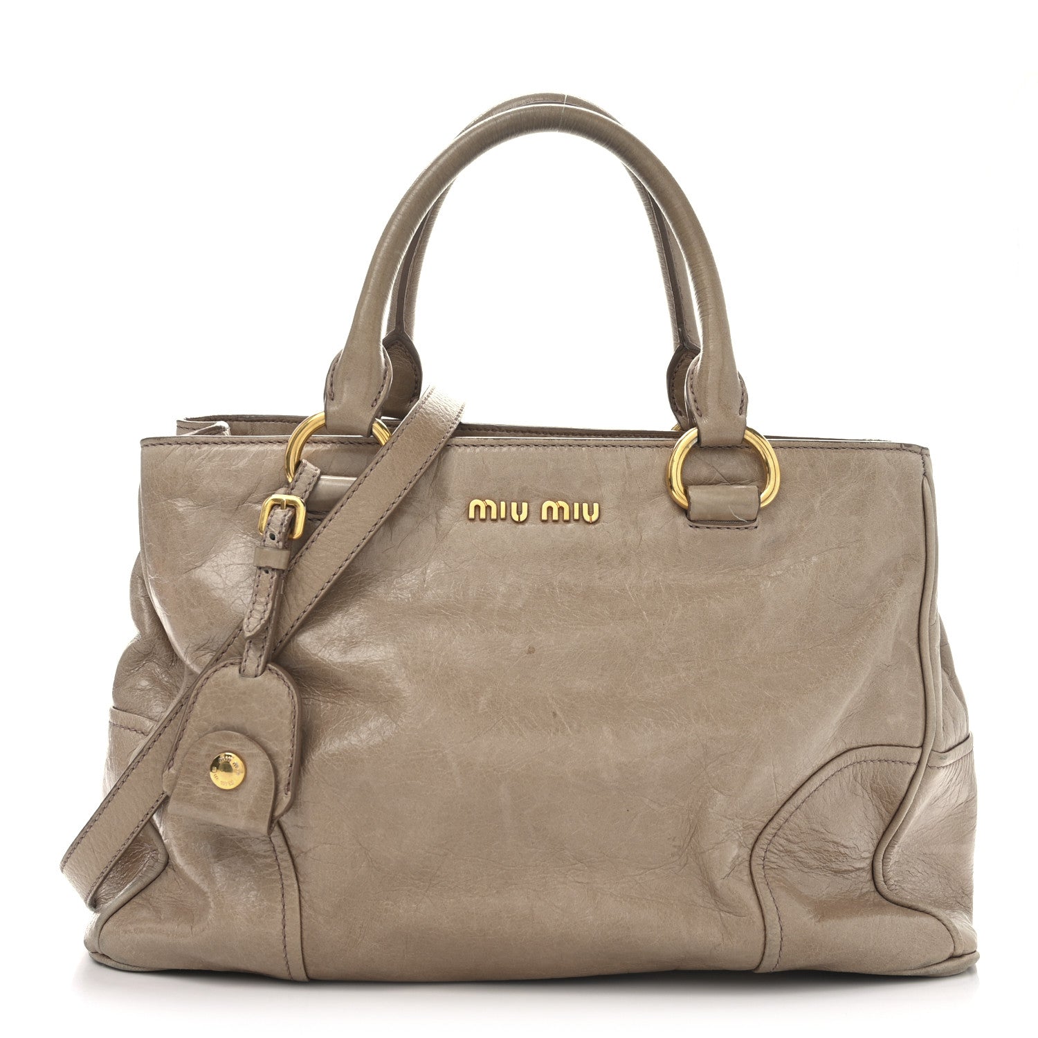 Miu Miu Vitello Shine Top Handle Satchel Cammeo 1 of 9