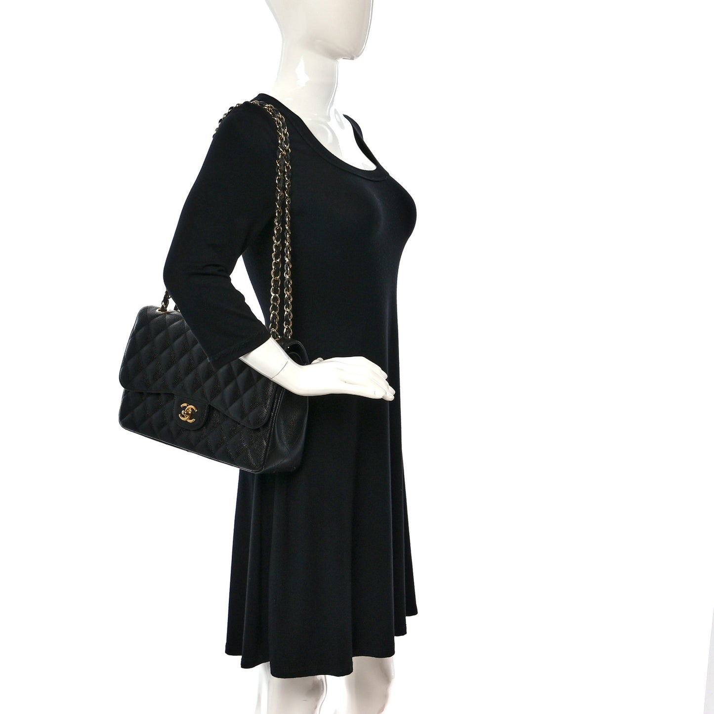 Caviar Quilted Jumbo Double Flap Black