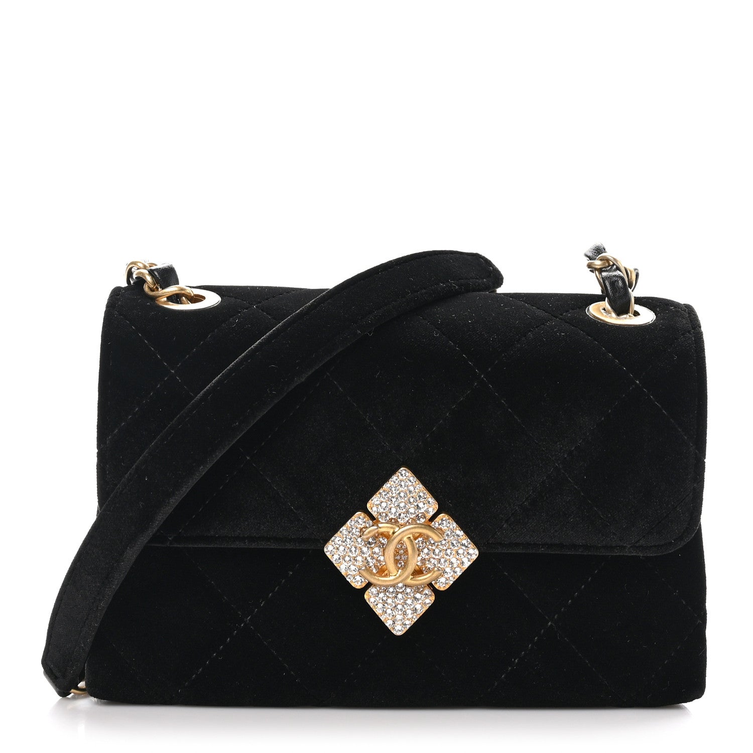 Chanel Velvet Strass Diamond Lock Flap Black 1 of 10