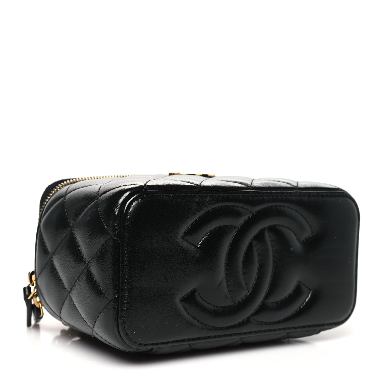 Chanel Lambskin Quilted Golden Links Top Handle Vanity Case With Chain Black 4 of 10