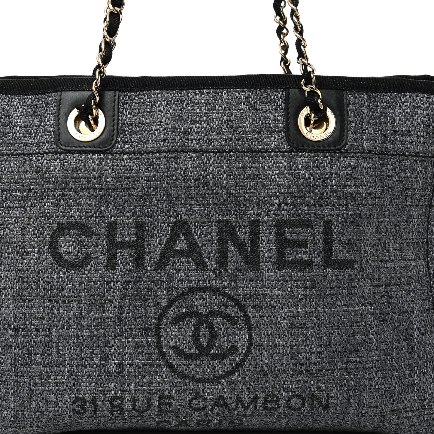 Woven Straw Raffia Small Deauville Tote Charcoal