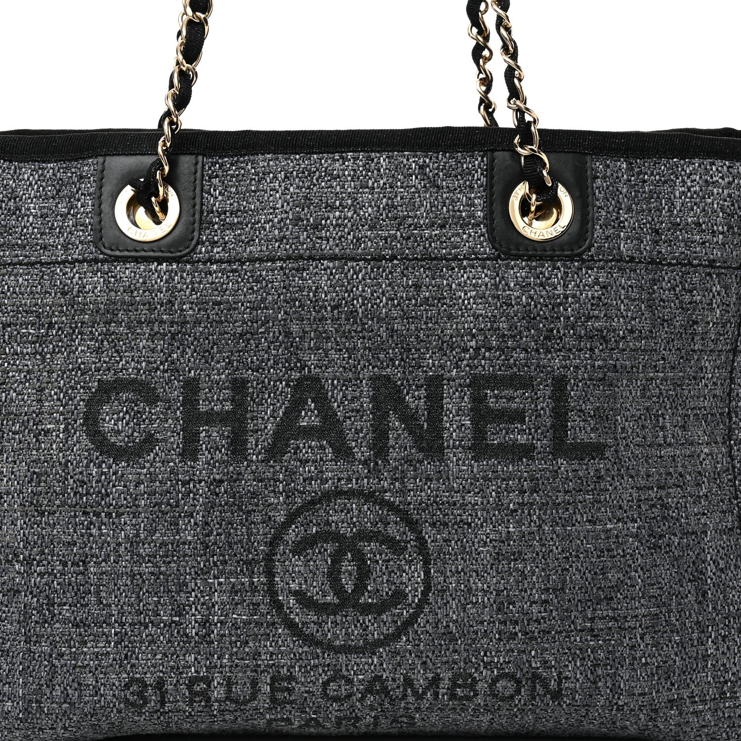 Chanel Woven Straw Raffia Small Deauville Tote Charcoal 8 of 10
