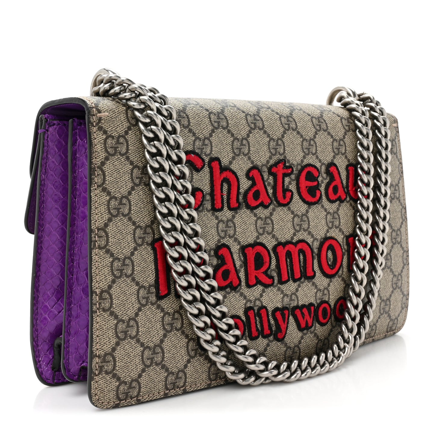 GG Supreme Monogram Snakeskin Bat Embroidered Small Dionysus Shoulder Bag Purple