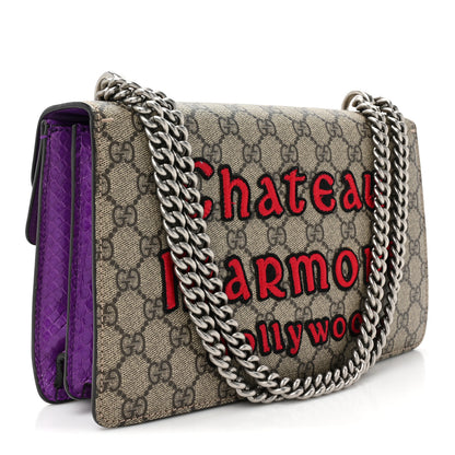 Gucci GG Supreme Monogram Snakeskin Bat Embroidered Small Dionysus Shoulder Bag Purple 3 of 14