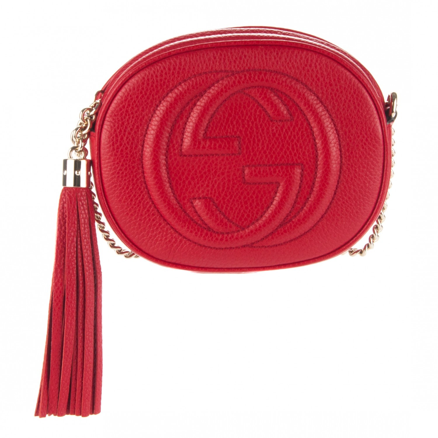 Gucci Pebbled Calfskin Mini Soho Chain Bag Tabasco Red 1 of 7