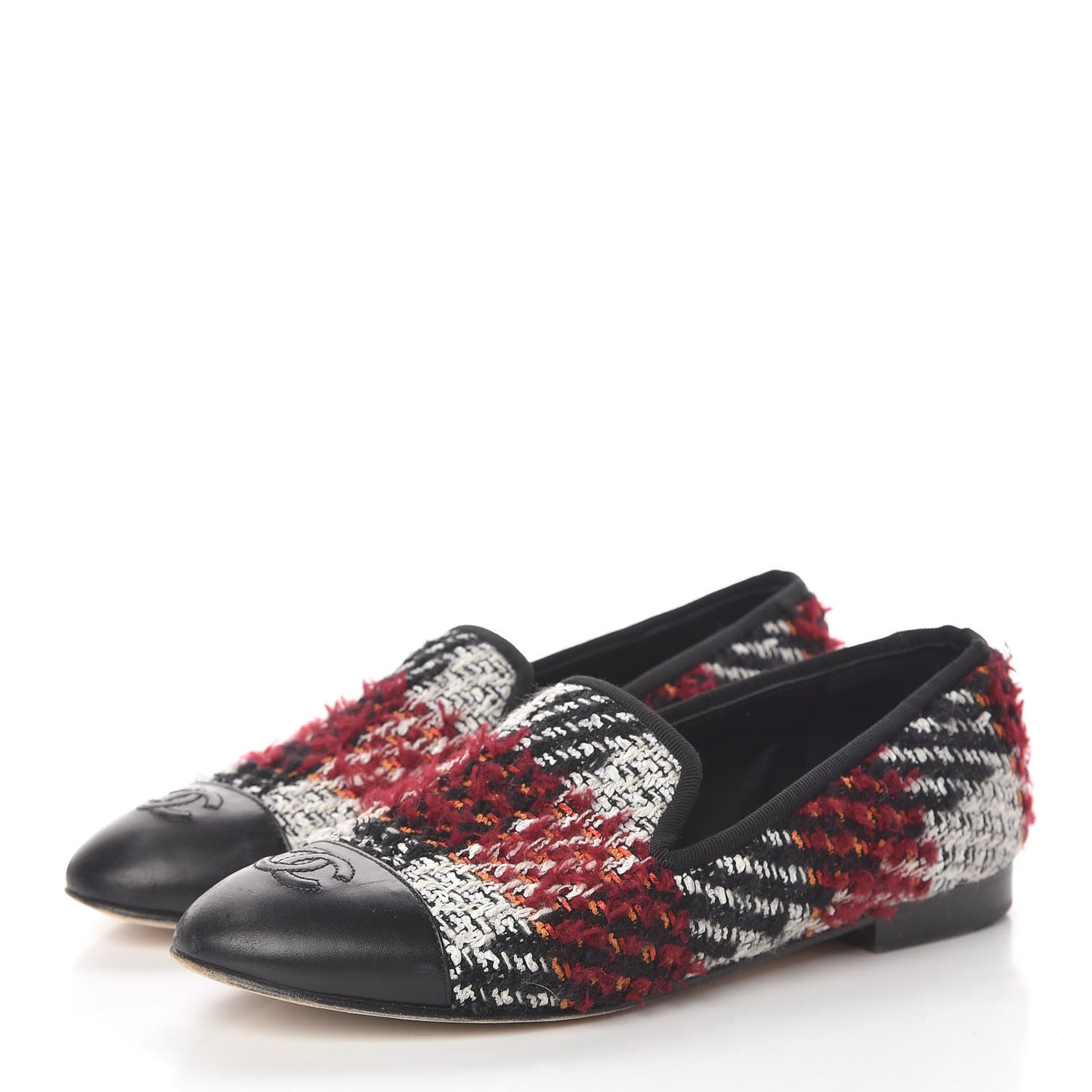 Tweed Cap Toe Loafers 38 Red Black