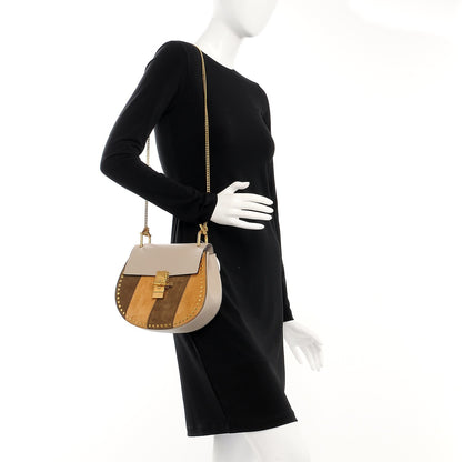 Chloe Suede Calfskin Striped Patchwork Studded Drew Shoulder Bag Pastel Grey 2 of 7