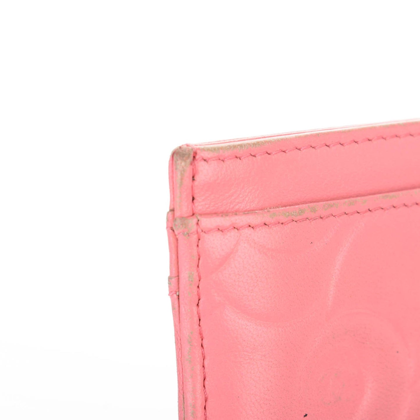 Lambskin Camellia Embossed Card Holder Pink
