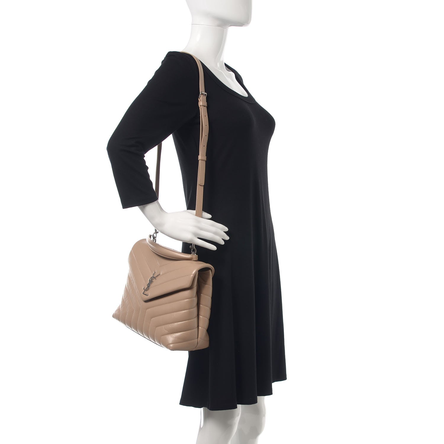 Saint Laurent Calfskin Y Quilted Monogram Medium Loulou Satchel Dark Beige 2 of 11
