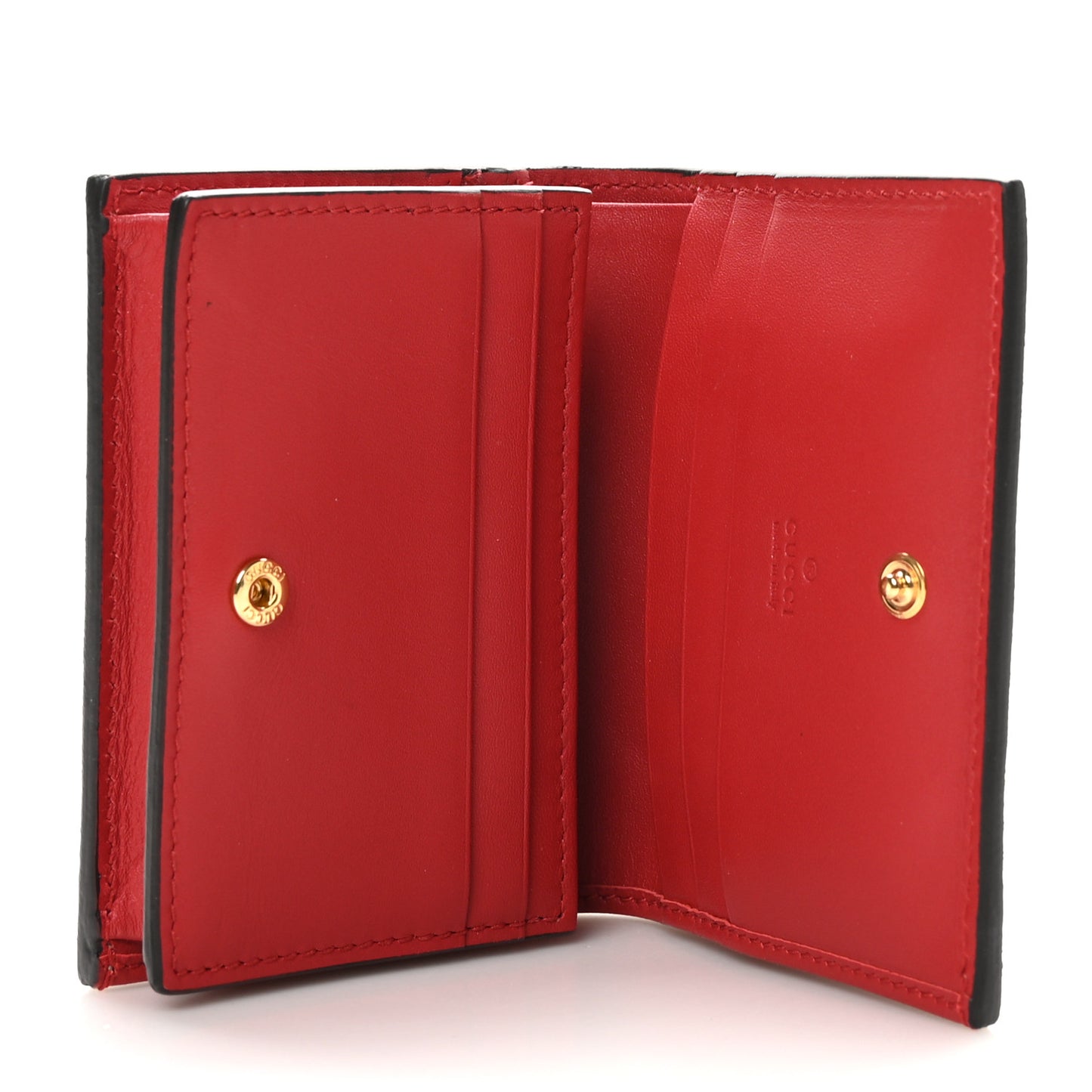 GG Supreme Monogram Bosco Patch Card Case Wallet Beige Malva Hibiscus Red