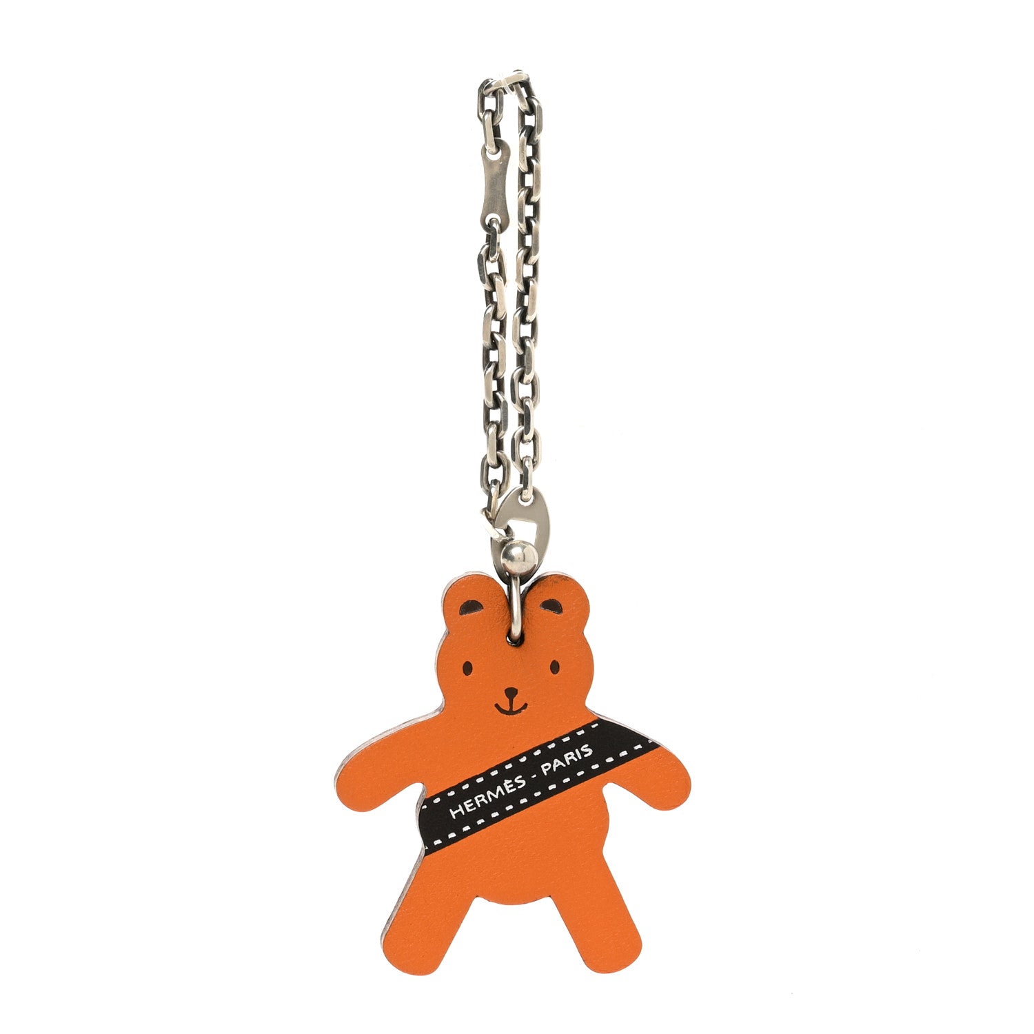 Hermes Tadelakt Berlin Teddy Bear Key Chain Bag Charm Orange 1 of 4