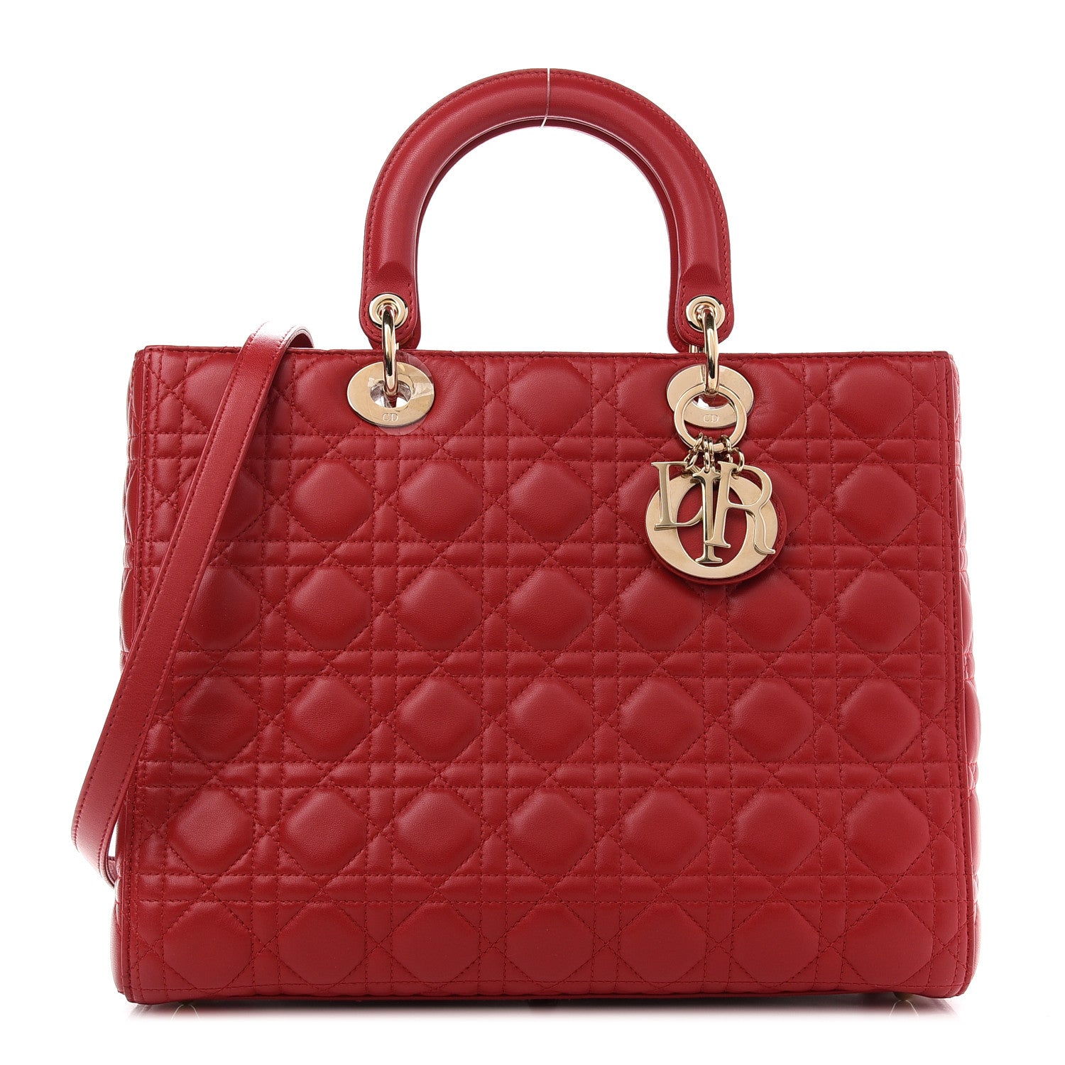 Christian Dior Lambskin Cannage Large Lady Dior Red 1 of 9