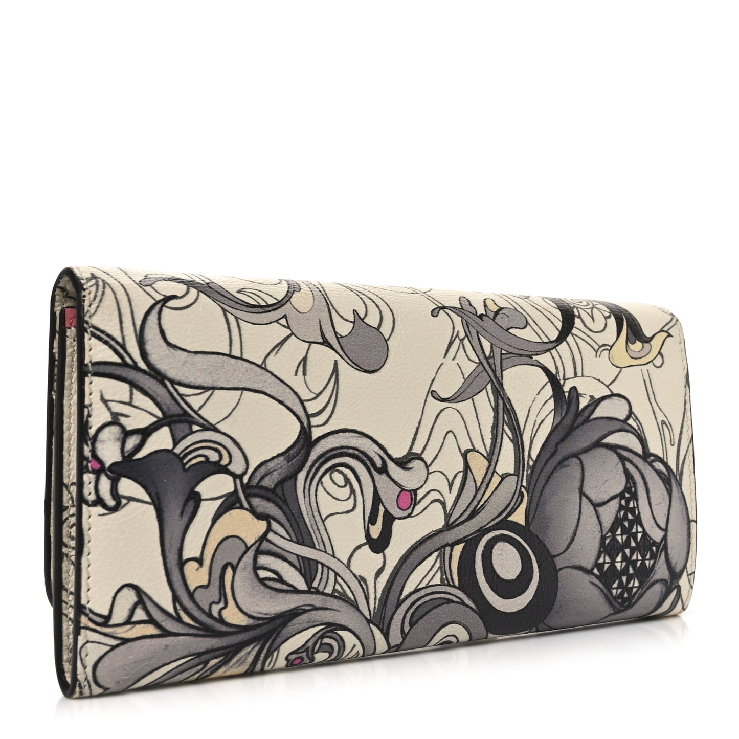 X JAMES JEAN Glace Calfskin Rabbit Print Continental Wallet Opaline