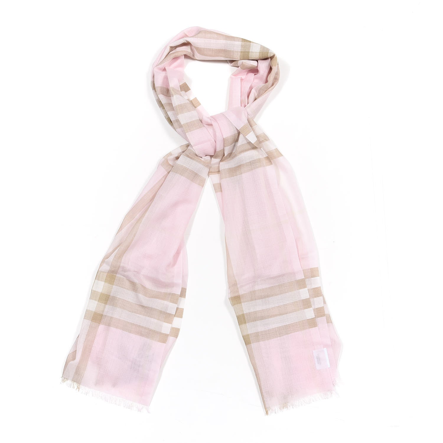 Burberry Wool Silk Giant Check Lightweight Scarf Alabaster Pink 1 of 4