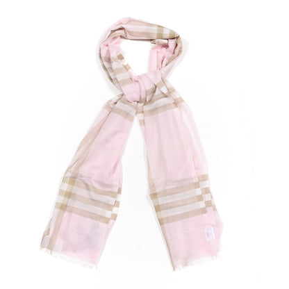 Burberry Wool Silk Giant Check Lightweight Scarf Alabaster Pink 1 of 4