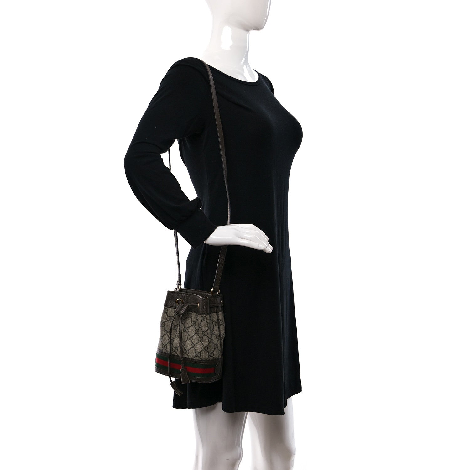Gucci GG Supreme Monogram Web Mini Ophidia Bucket Bag Brown 2 of 9