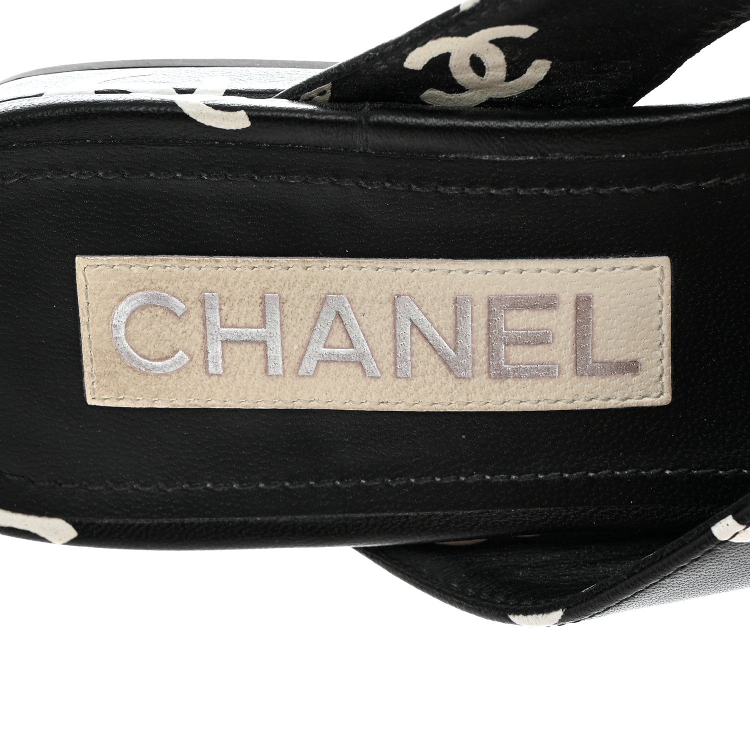 Chanel Printed Lambskin Coco Beach Thong Sandals 37 Black White 6 of 9