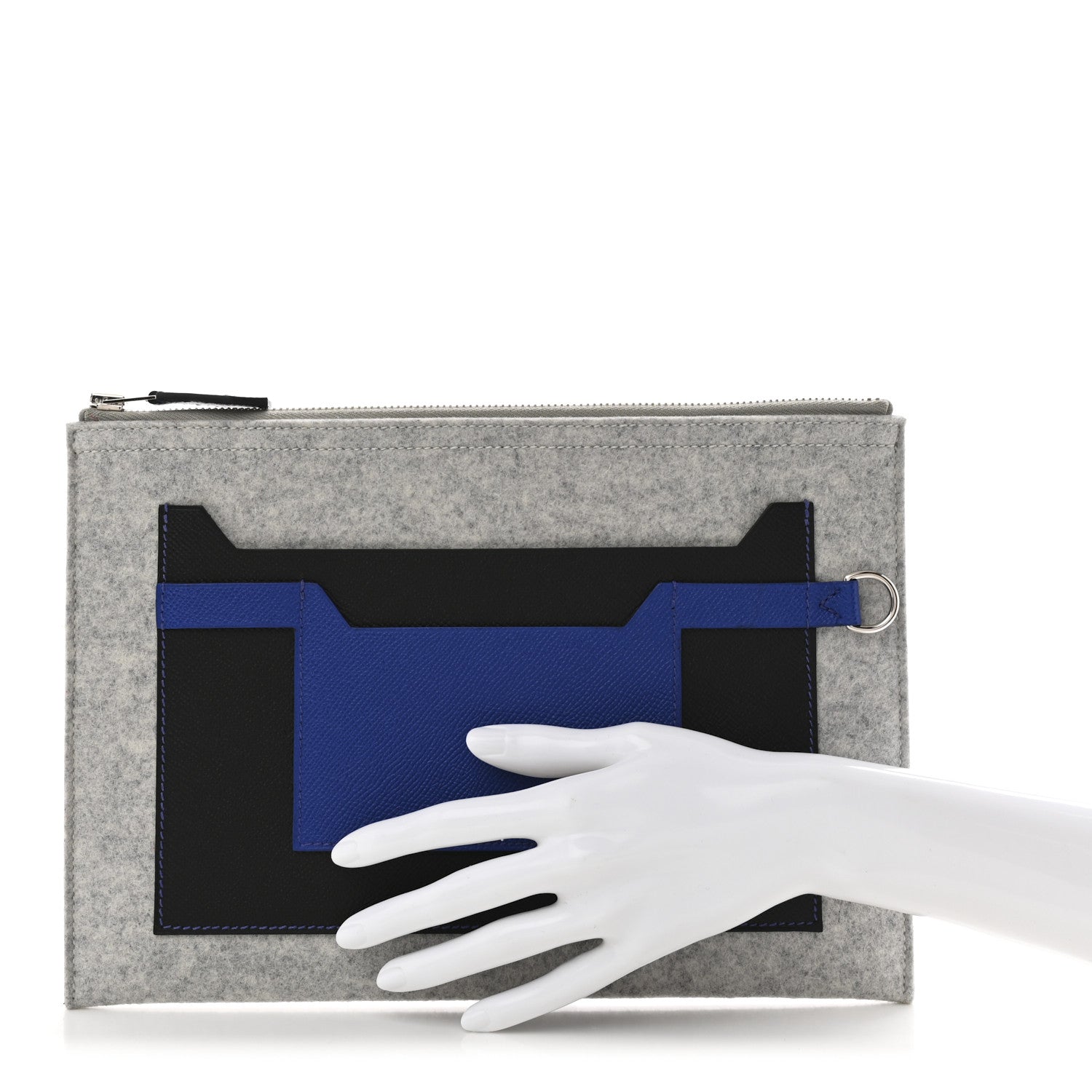Hermes Felt Epsom Colorblock Toodoo 29 Zip Pouch Gris Clair Bleu Electrique Black 2 of 7