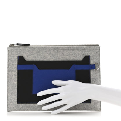 Hermes Felt Epsom Colorblock Toodoo 29 Zip Pouch Gris Clair Bleu Electrique Black 2 of 7