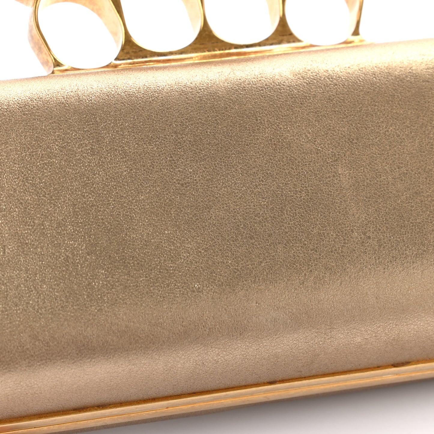 Metallic Lambskin Skull Knuckle Box Clutch Gold