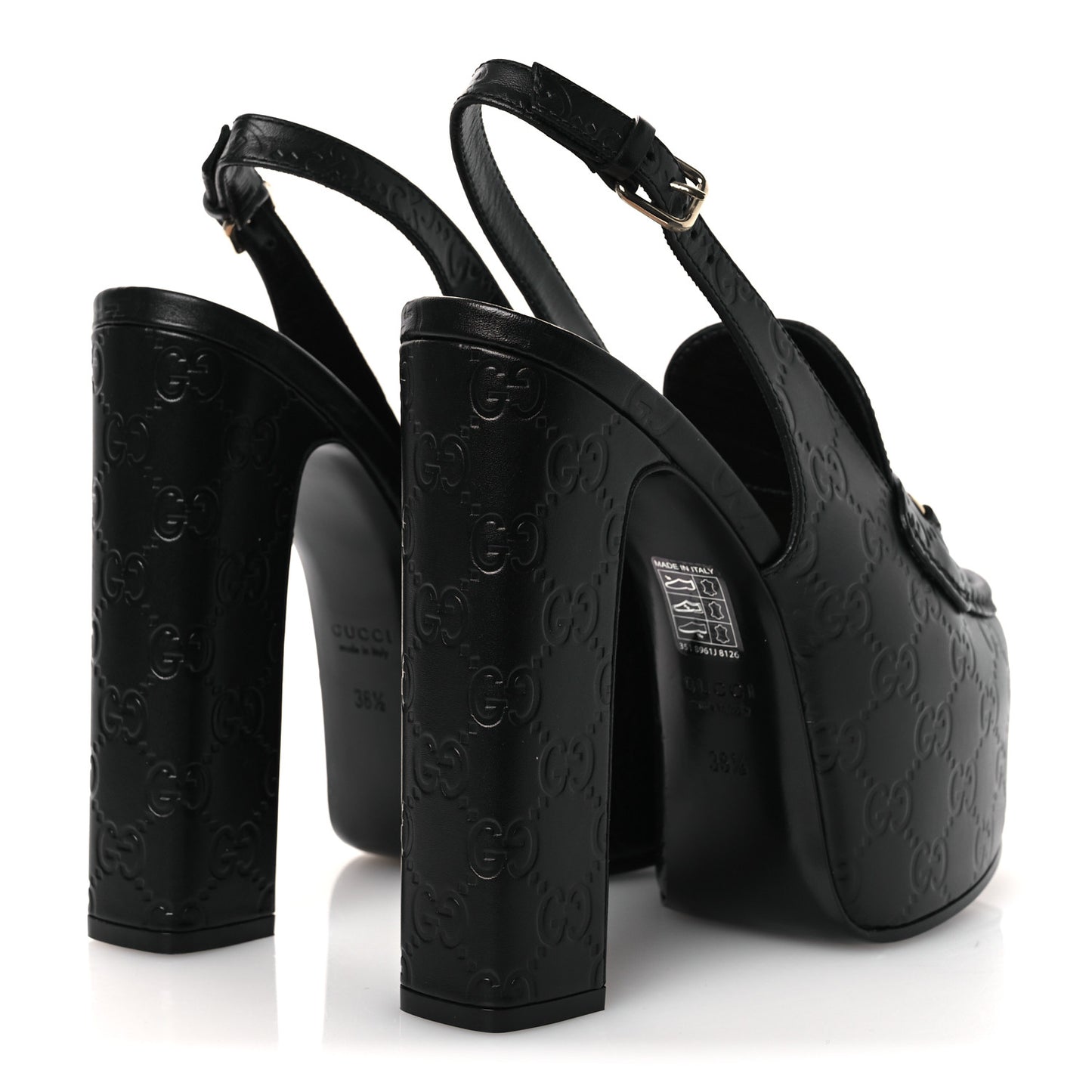 Guccissima Horsebit Platform 70/160mm Slingback Mules 38.5 Black