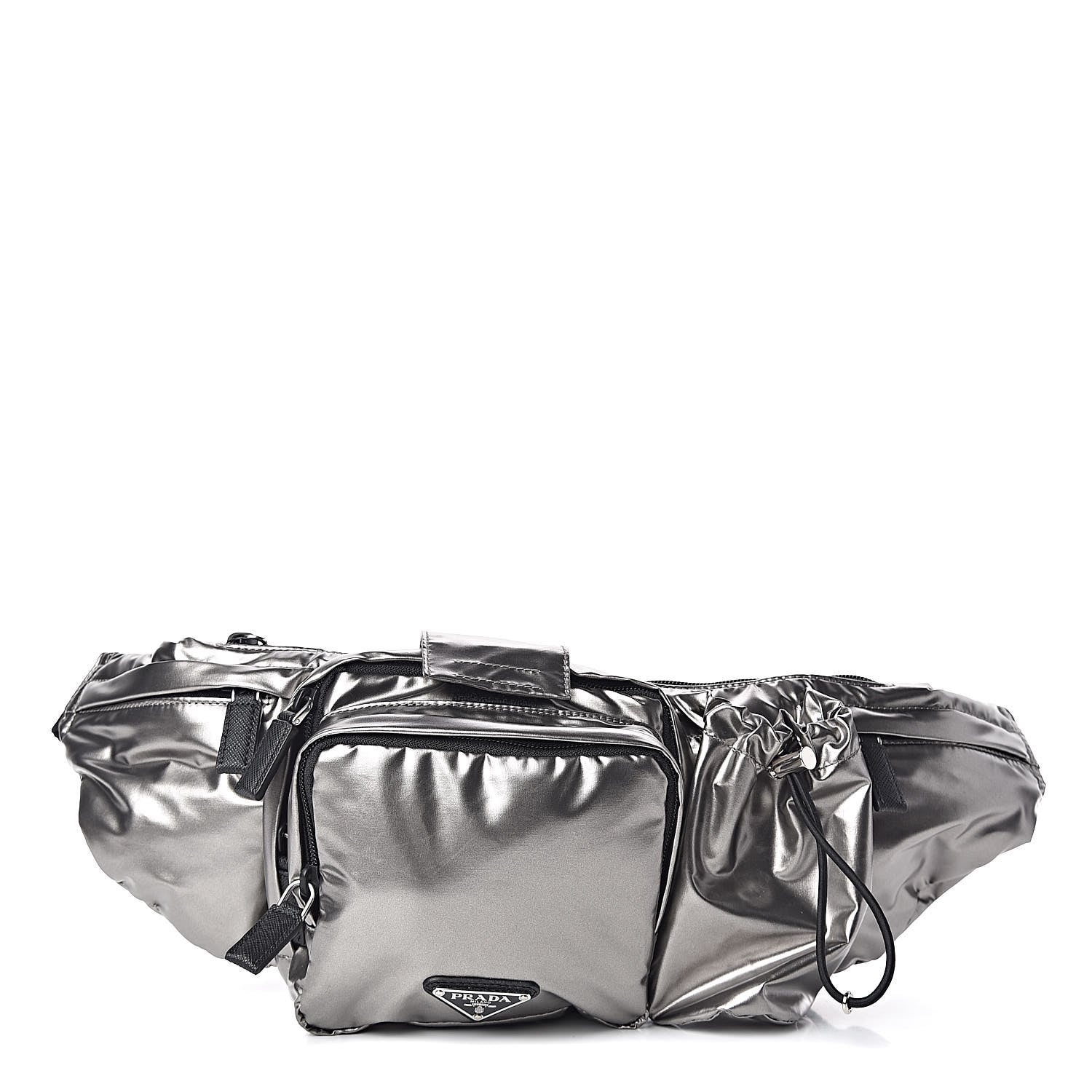 Prada Metallic Tessuto Nylon Metal Triple Pocket Belt Bag Ferro 1 of 9