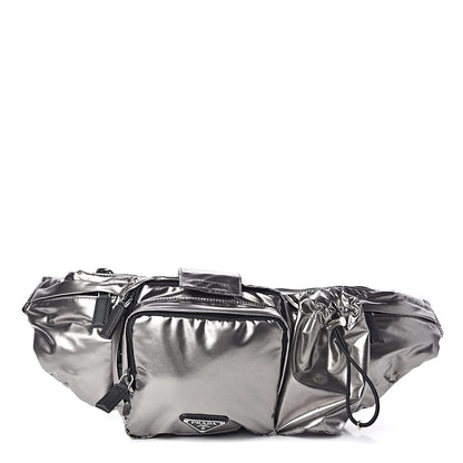 Prada Metallic Tessuto Nylon Metal Triple Pocket Belt Bag Ferro 1 of 9