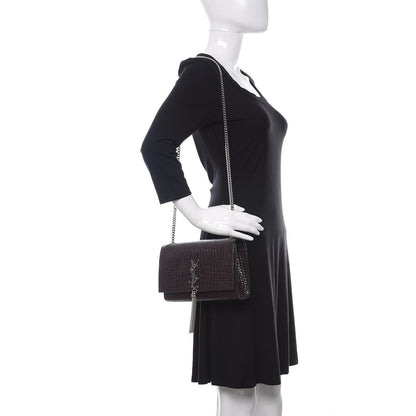 Saint Laurent Calfskin Crocodile Embossed Medium Classic Monogram Kate Tassel Satchel Dark Brown 2 of 10
