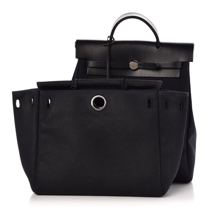 Hermes Toile Vache Calfskin Herbag 30 PM Backpack Black 3 of 14