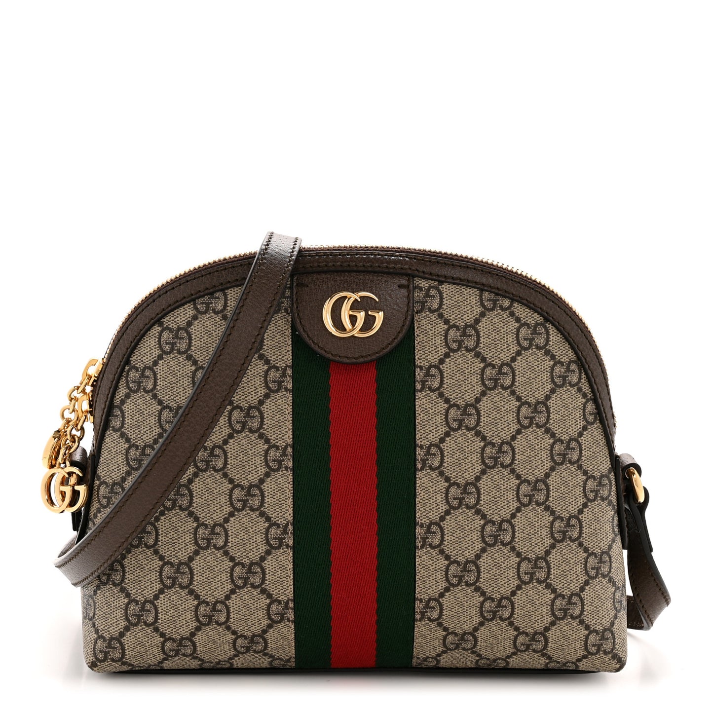 GG Supreme Monogram Textured Dollar Calfskin Web Small Ophidia Dome Shoulder Bag Beige Ebony New Acero