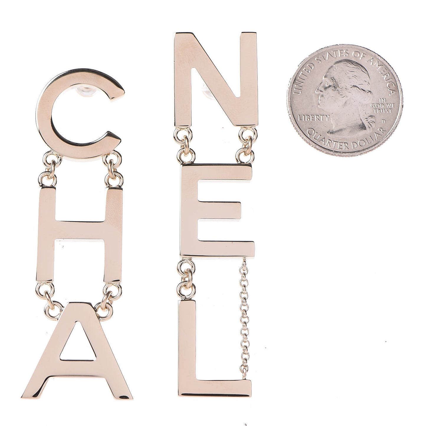 Metal Cha-Nel Logo Drop Earrings Gold