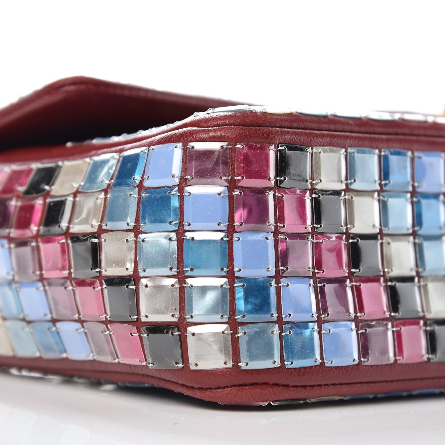 Lambskin Mosaic Medium Flap Red Multicolor