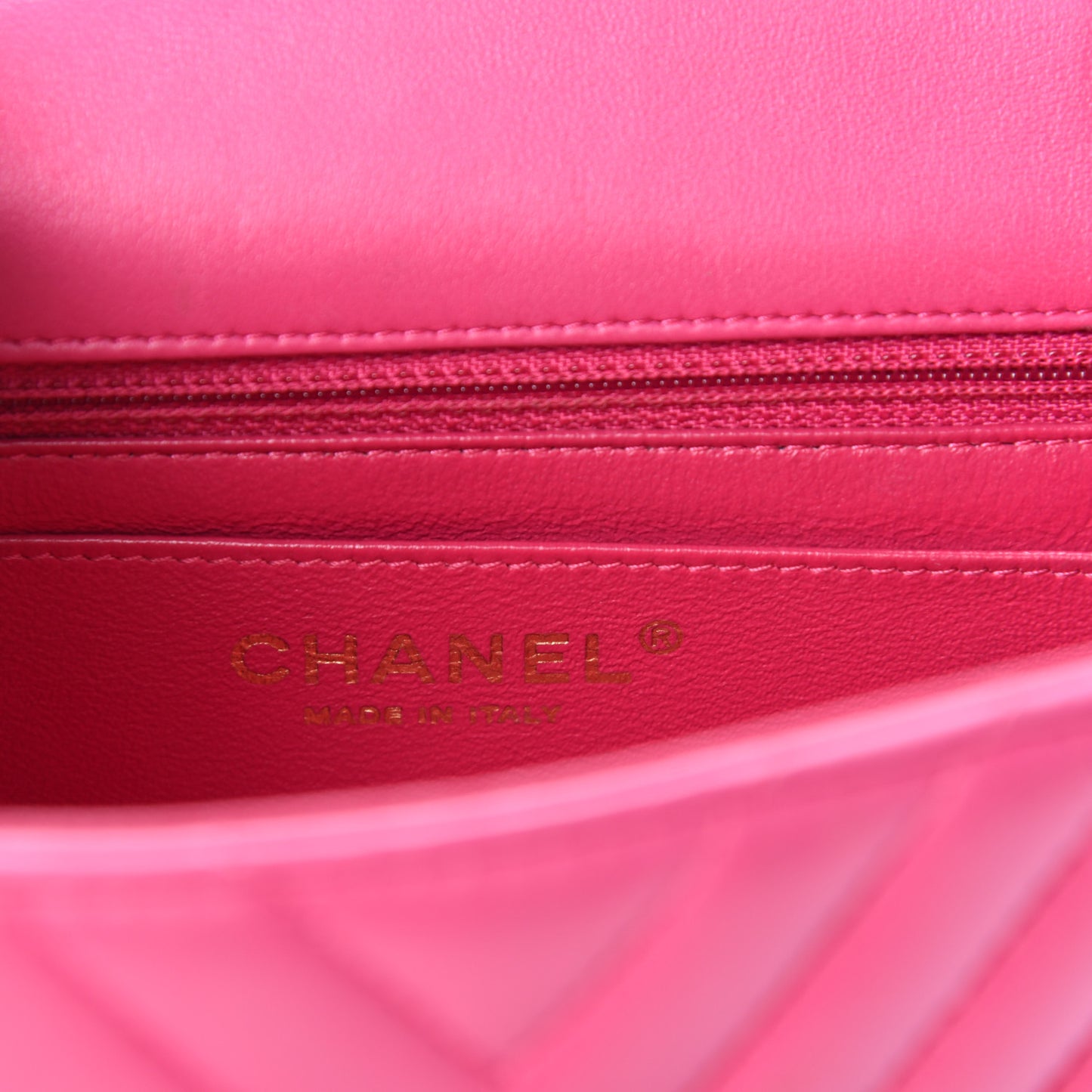 Lambskin Chevron Quilted Mini Square Flap Fuchsia