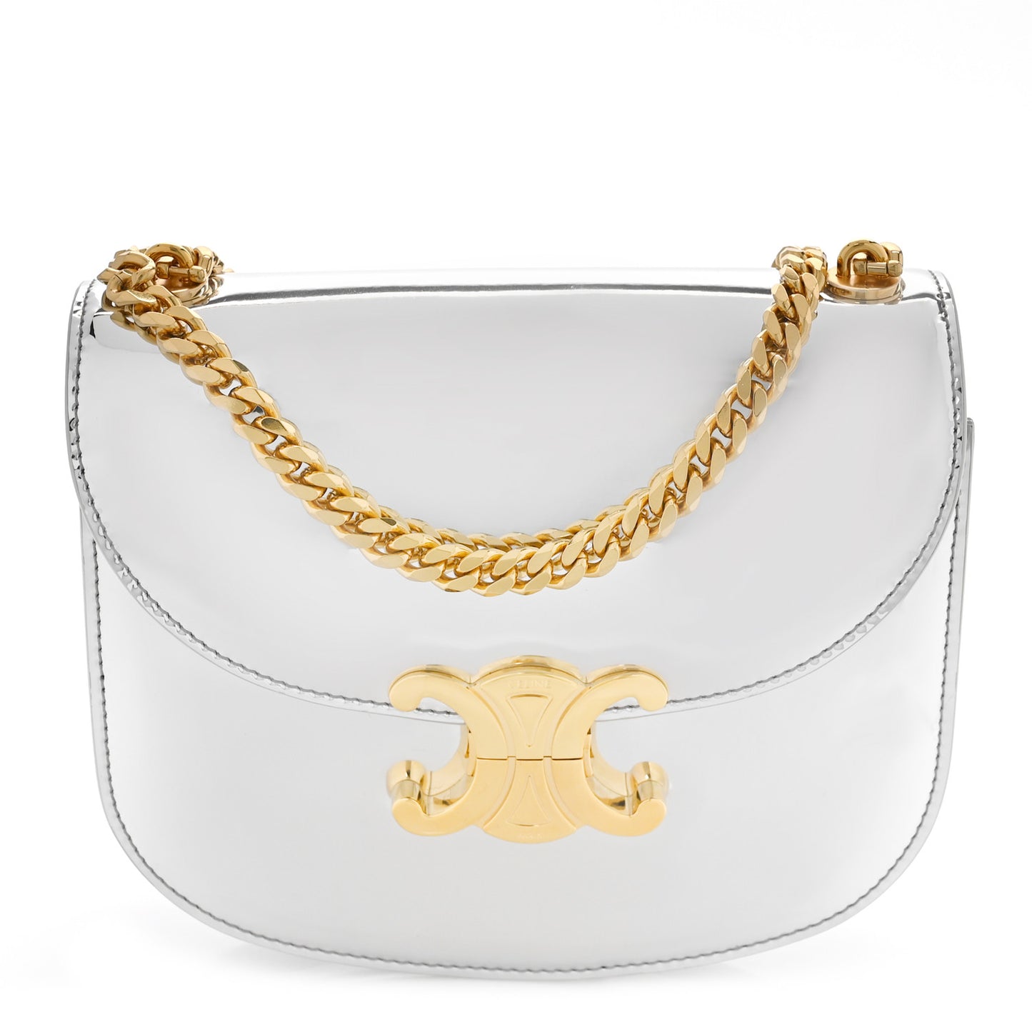 Mirror Calfskin Teen Besace Chain Triomphe Silver