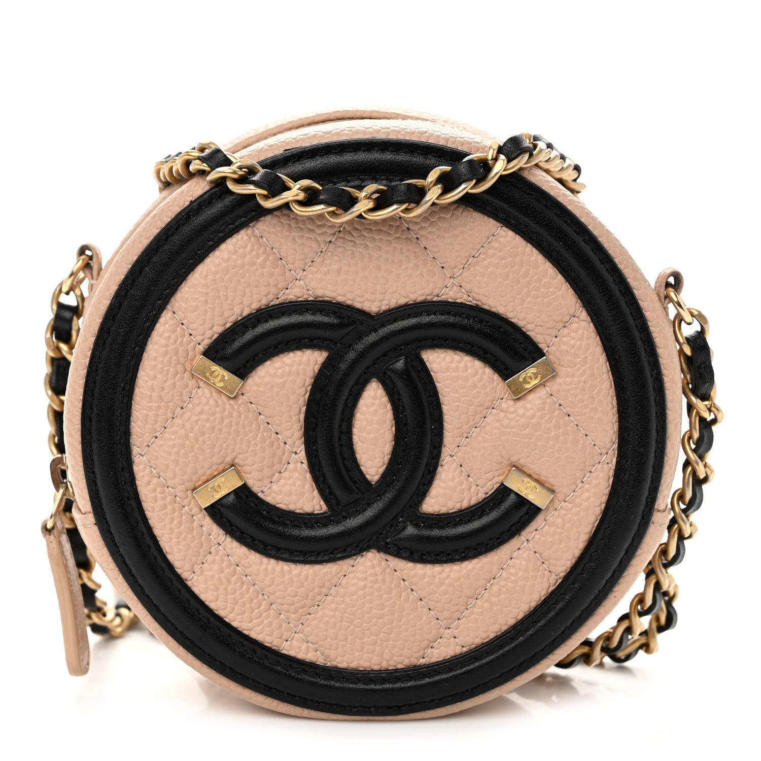 Chanel Caviar Quilted Round Filigree Crossbody Beige Black 1 of 10
